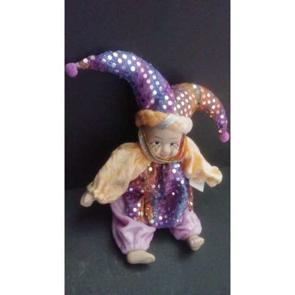 Vintage 6" Hard Plastic Face Mardi Gras Renaissance Clown Jester - Picture 3 of 8